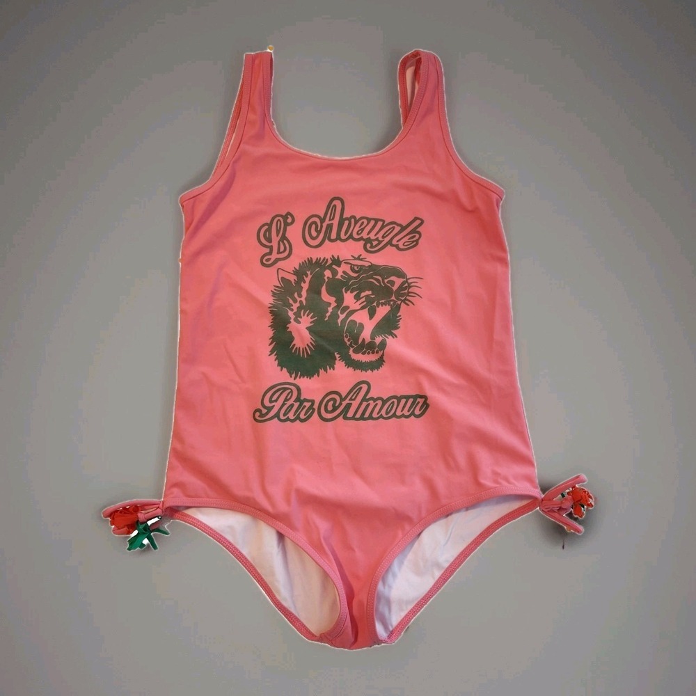 Gucci  Designer Preppy Pink Swimsuit with‎ Tiger Print for Girls - Size: 10yrs